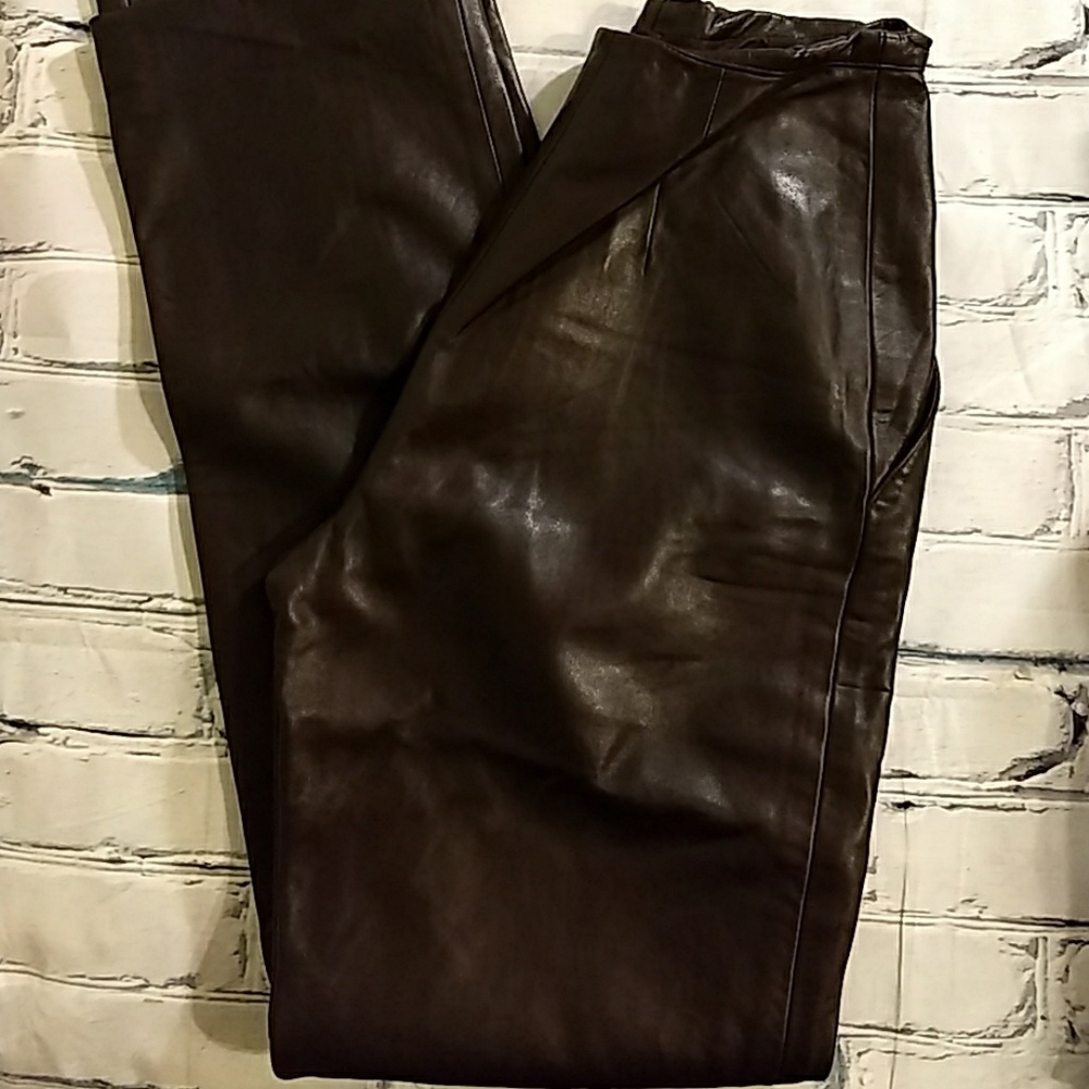 Douglas Hannant brown leather trousers size 6.